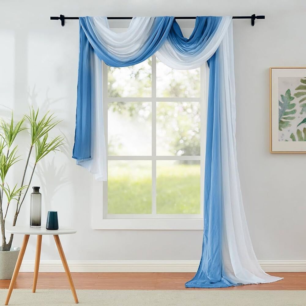 Blue Ombre Chiffon Window Scarf 216" NEW